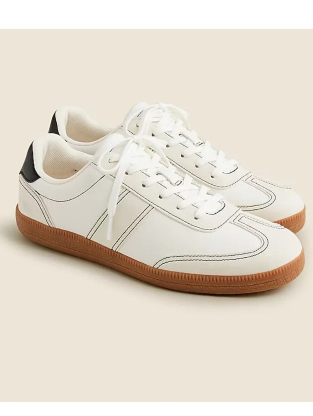 J.Crew Field Sneakers in White/Cream With gum soles And Black Stitching